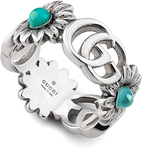 gucci ybc527394001|Gucci GG Marmont Sterling Silver Turquoise Flower Band Ring .